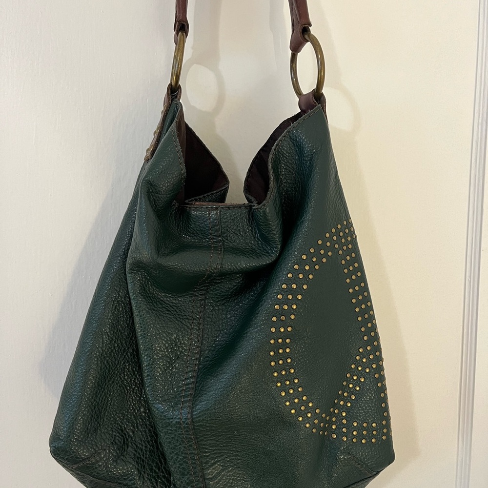 Green Leather Studded Hobo Bag